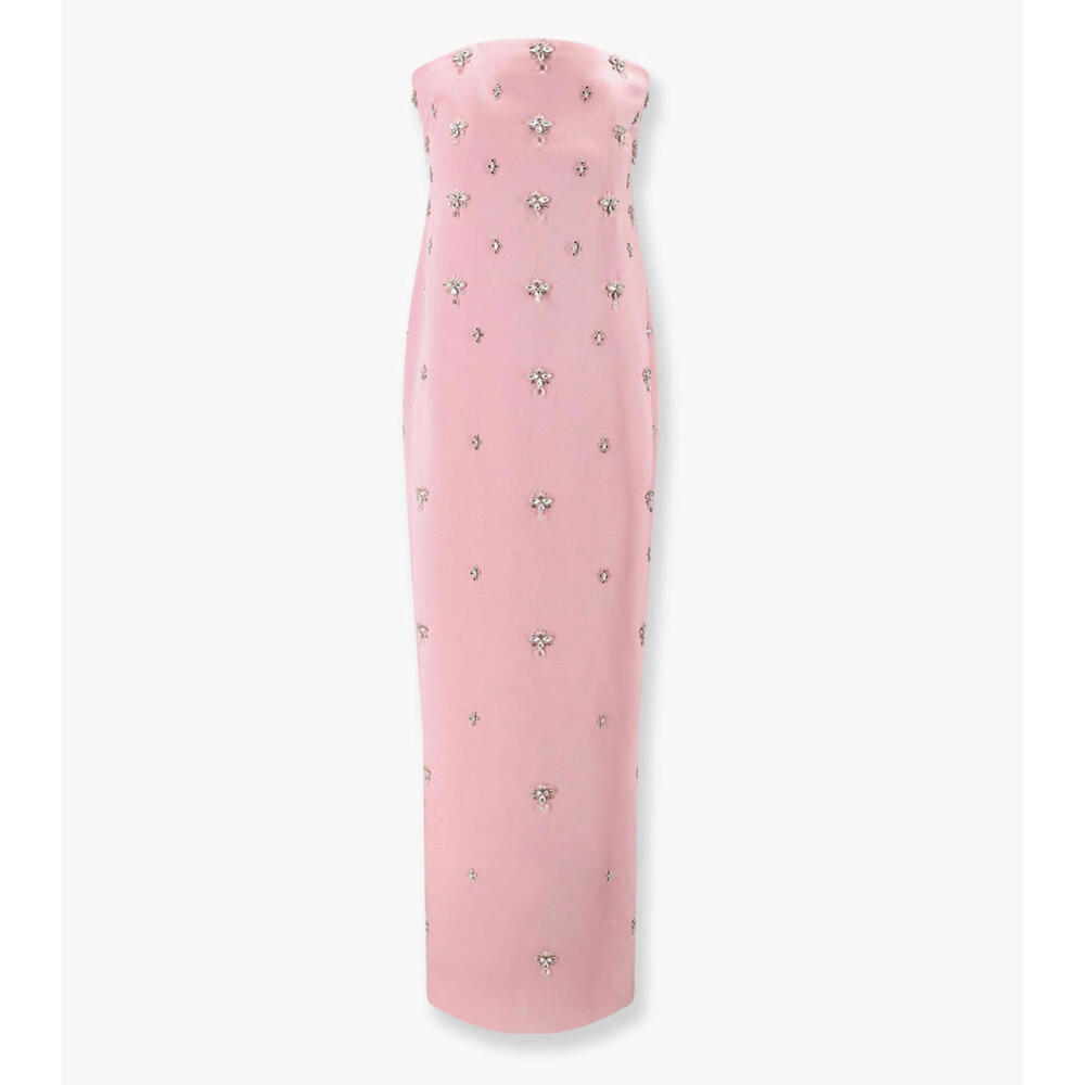 NWT $1098 Elise Blush Pink Satin Crystal Beaded Dress Gown Cocktail XS Rare - Picture 10 of 16